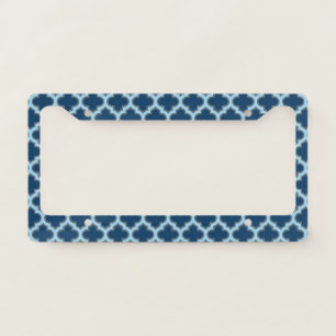 Blue and Baby Blue Trellis, Lattice, Quatrefoil License Plate Frame