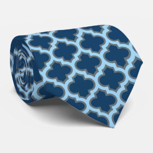 Blue and Baby Blue Trellis, Lattice, Quatrefoil Neck Tie