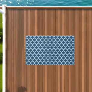 Blue and Baby Blue Trellis, Lattice, Quatrefoil Outdoor Rug
