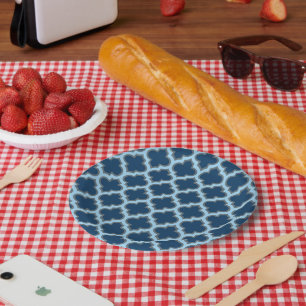Blue and Baby Blue Trellis, Lattice, Quatrefoil Paper Plates