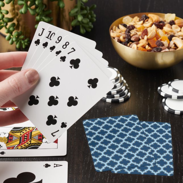 Blue and Baby Blue Trellis, Lattice, Quatrefoil Poker Cards (In Situ)