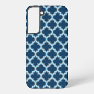 Blue and Baby Blue Trellis, Lattice, Quatrefoil Samsung Galaxy S22+ Case