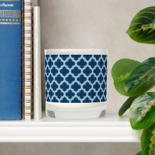 Blue and Baby Blue Trellis, Lattice, Quatrefoil Scented Candle