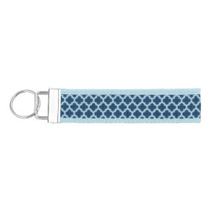 Blue and Baby Blue Trellis, Lattice, Quatrefoil Wrist Keychain