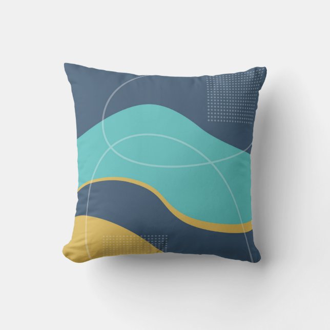 Blue and Beige Abstract Art Design Throw Pillow (Front)