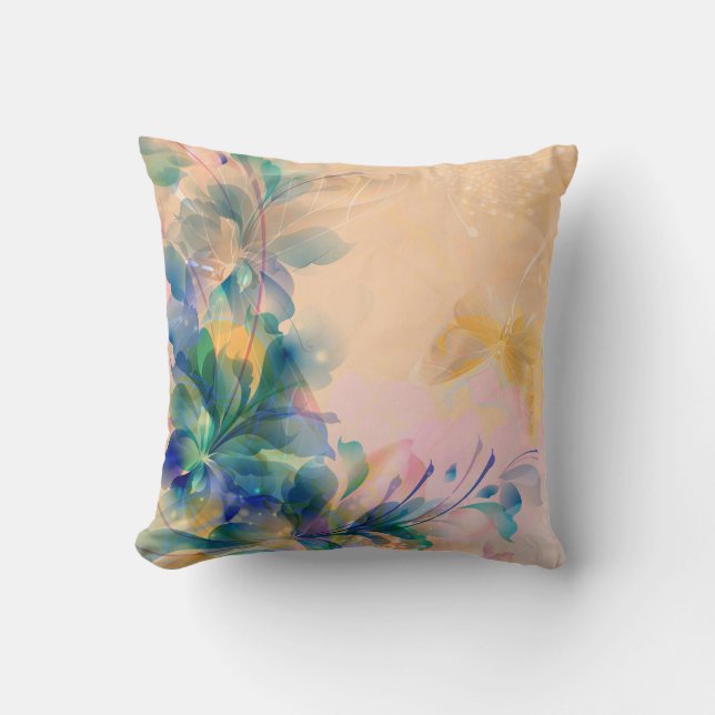 Blue And Beige Abstract Floral Design Throw Pillow (Front)