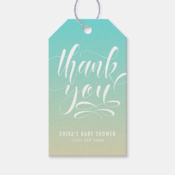 Blue And Beige Beach Ombre Thank You Gift Tag by KeikoPrints at Zazzle