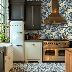 Blue and Beige Botanical Design Peel-and-Stick Wallpaper