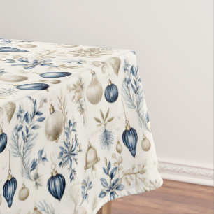 Blue and Beige Christmas Ornaments Tablecloth