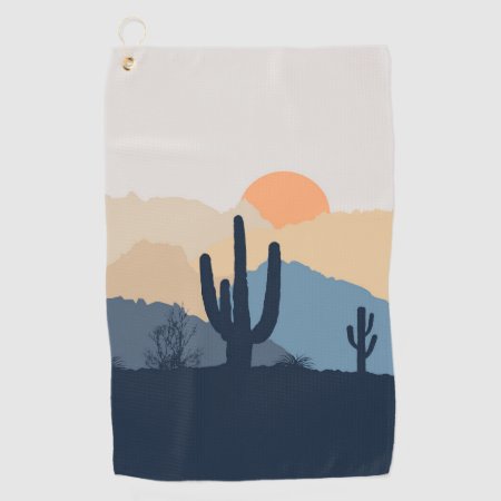 Blue And Beige Desert Sunrise Golf Towel