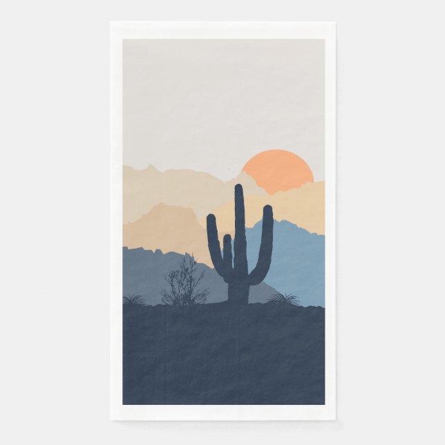Blue and beige desert sunrise paper guest towels (Front)