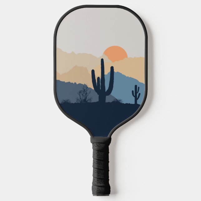 Blue and beige desert sunrise pickleball paddle (Front)