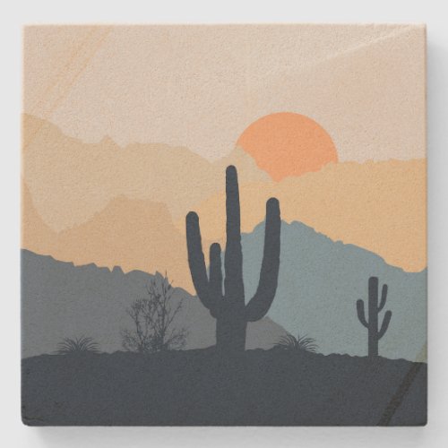 Blue and beige desert sunrise stone coaster