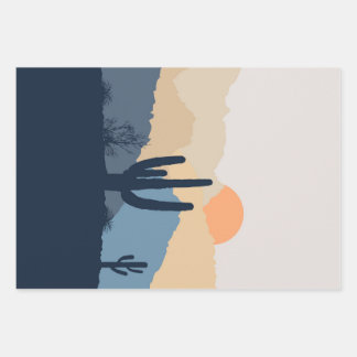 Blue and beige desert sunrise wrapping paper sheets
