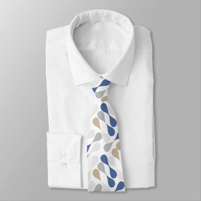 Blue and Beige Drops Pattern Neck Tie (Tied)