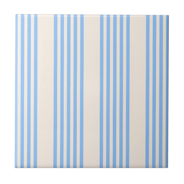 Blue and beige five stripe pattern ceramic tile (Front)