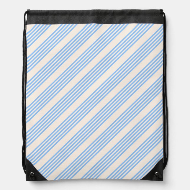 Blue and beige five stripe pattern drawstring bag (Front)