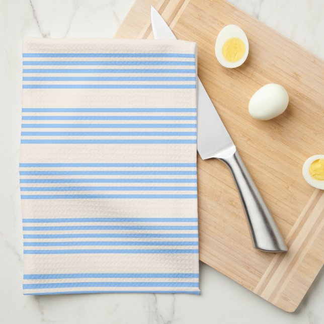 Blue and beige five stripe pattern kitchen towel (Quarter Fold)