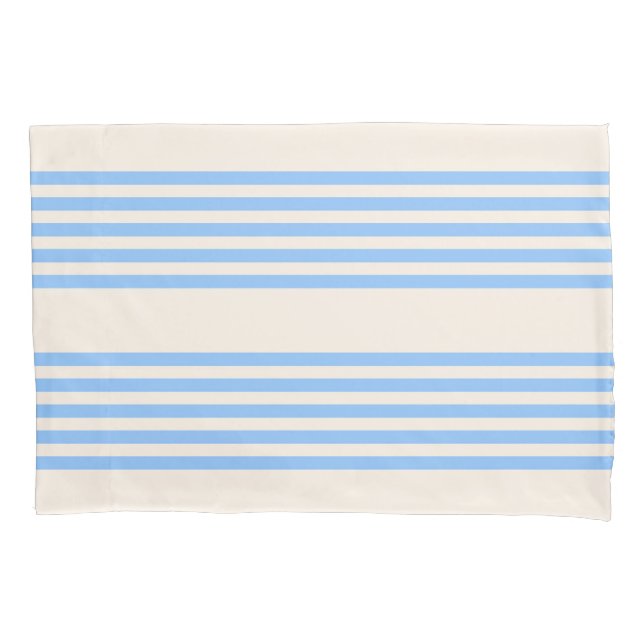 Blue and beige five stripe pattern pillow case (Front)
