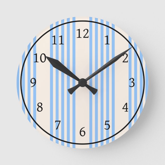 Blue and beige five stripe pattern round clock (Front)