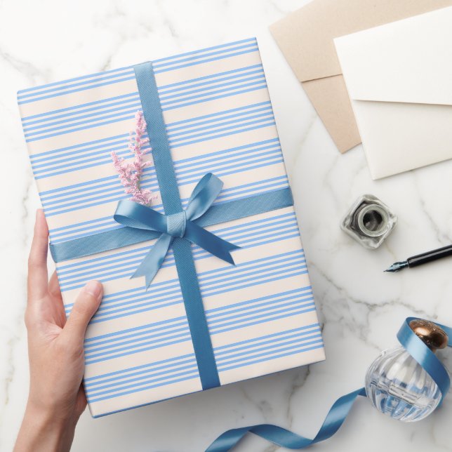 Blue and beige five stripe pattern wrapping paper (Gifting)