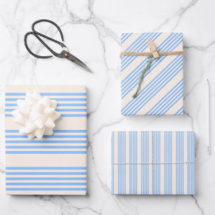 Blue and beige five stripe pattern wrapping paper sheets