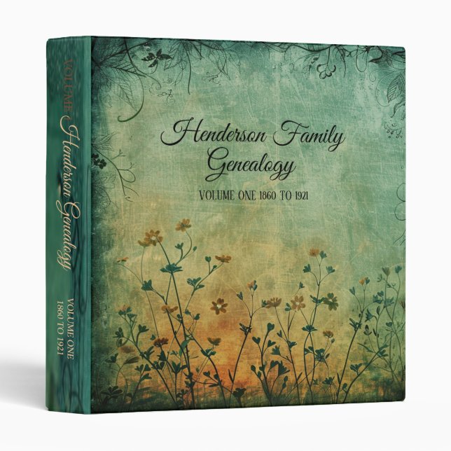 Blue And Beige Floral Family Tree Genealogy 3 Ring Binder (Front/Spine)