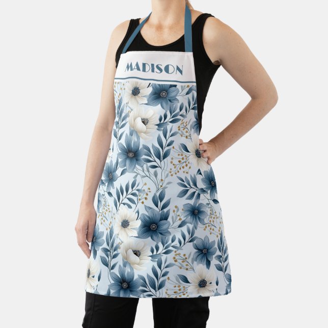 Blue and Beige Flowers  Apron (Insitu)