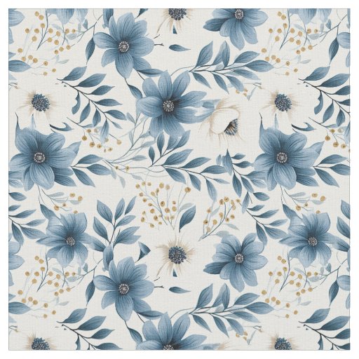Blue and Beige Flowers Fabric