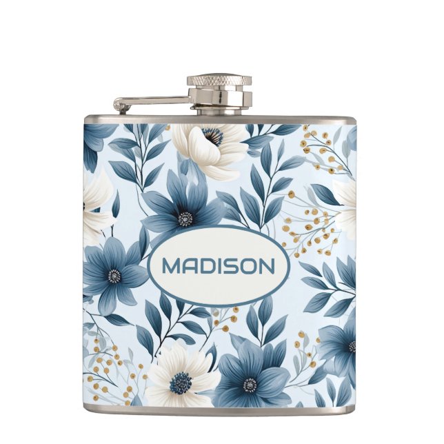 Blue and Beige Flowers Flask (Front)