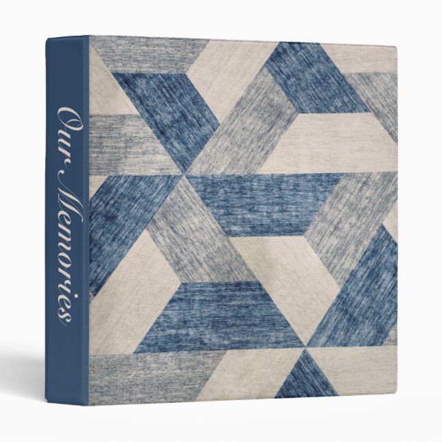 Blue and Beige Geometric Pattern 3 Ring Binder (Front/Spine)
