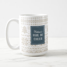 Blue and Beige Knit Holiday Sweater Mug of Cheer