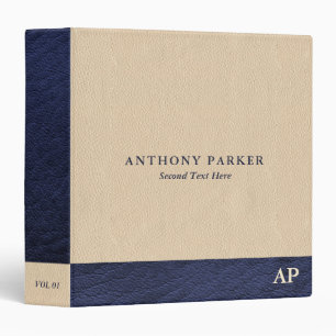 Blue and Beige Leather Look 3 Ring Binder