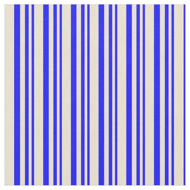 Blue and Beige Lined/Striped Pattern Fabric (Close Up)