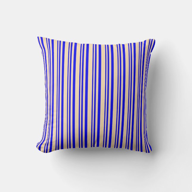 Blue and Beige Lined/Striped Pattern Throw Pillow (Front)