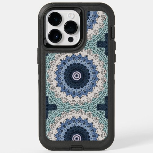 Blue and beige Mandala Kaleidoscope Medallion  OtterBox iPhone 14 Pro Max Case