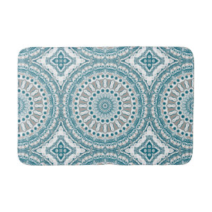 Blue and Beige Modern Mandala Pattern Bath Mat