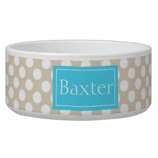 Blue And Beige Polka Dots Pattern With Name Bowl