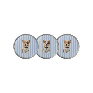 Blue And Beige Striped Playful Corgi Dog Lovers Golf Ball Marker