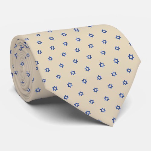 Blue and Beige Tan Tiny Star Of David Neck Tie