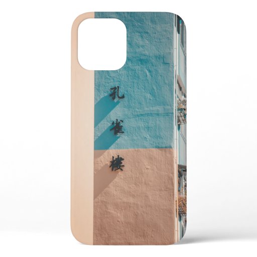BLUE AND BEIGE WALL WITH KANJI SIGNAGE iPhone 12 CASE