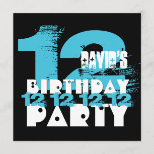 BLUE and BLACK 11th Birthday Party 12 Year Old V08 Invitation
