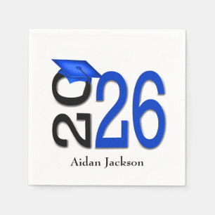 Blue and Black 2026 Graduation with Name Napkins
