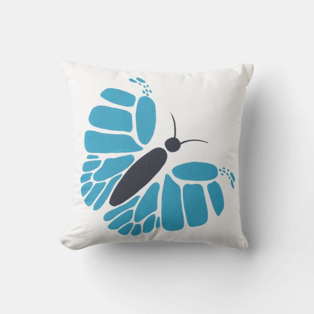Blue and black abstract butterfly flying pillows (Front)