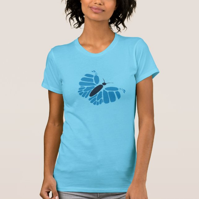 Blue and black abstract butterfly flying shirts (Front)