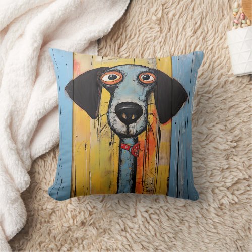 Blue and Black Abstract Dog Throw Pillow