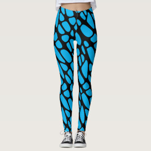 Blue and Black Abstract Organic Web Pattern Leggings