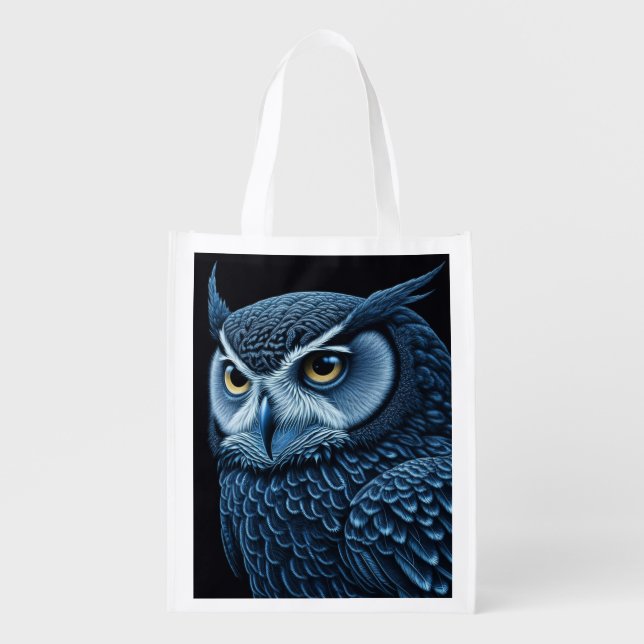 Blue and Black Ai art Owl Grocery Bag (Front)