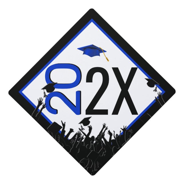 Blue and Black Any Year Graduation Cap Topper (Front)