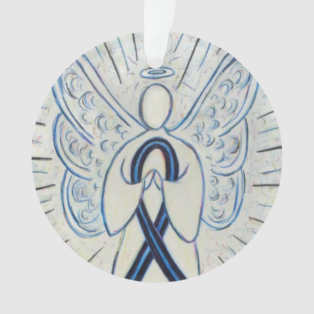 Blue and Black Awareness Ribbon Custom Ornaments (Front)